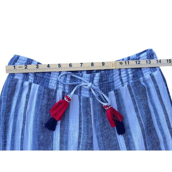 Indigo Rein Striped Wide Leg Linen Blend Pull On Pants with Tassel Tie - Small - Picture 6 of 11